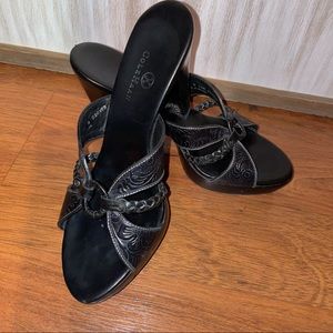 EUC Cole Haan Tooled Leather platform sandals in black size 7 1/2 B